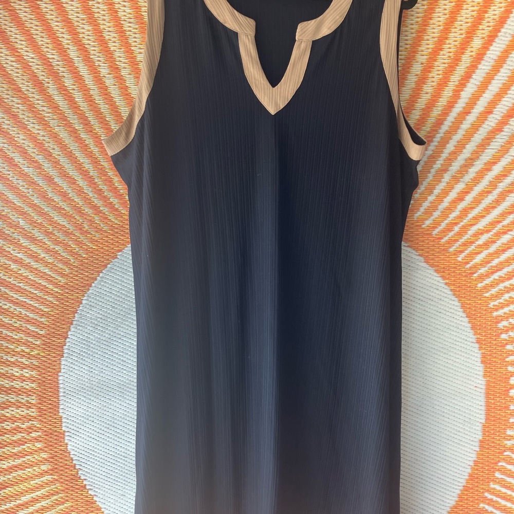 Sleeveless Black Dress with Cream Trim